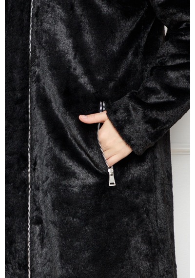 Sevitli Kapüşonlu Peluş Kap-siyah-4516 Siyah