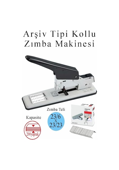 Tr Büyük Boy1 Adet Arşiv Tipi Zımba Makinası 200 Yaprak Kapasiteli Zımba Teli Hediyeli Kollu