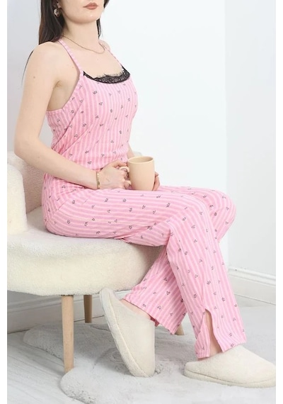 Seka Store Seka Yaka Dantelli Süprem Pijama Takımı Pembesiyah - 50192.1857. Çok Renkli Seka Store Seka Yaka Dantelli Süprem Pijama Takımı Pembesiyah - 50192.1857. Çok Renkli