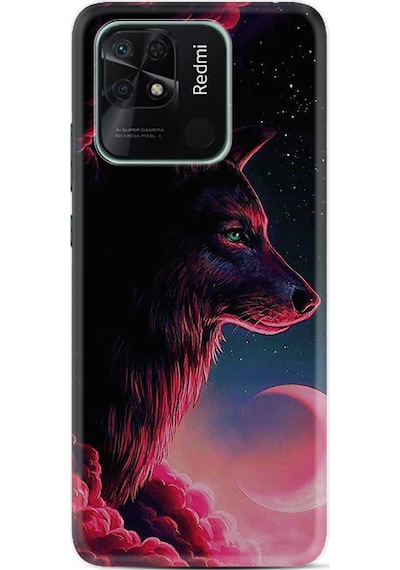 Xiaomi Redmi Poco C40 Kılıf Resimli Desenli Baskılı Silikon Wolf and Moon 1380