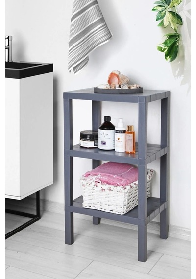 3 Katlı Modüler Banyo Rafı Mutfak Balkon Salon Bahçe Rafı Kitaplık Düzenleyici Organizer, Antrasit Antrasit