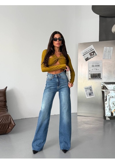 Yüksek Bel Wide-leg Jean Nehir Mavisi