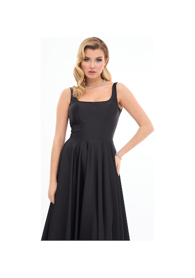 Carmen Kadın Sırt Dekolteli Midi Saten Abiye Elbise 58131 Siyah Siyah