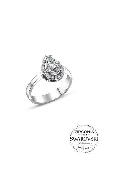 Gümüş Swarovski Taşlı Pırlanta Modeli Damla Yüzük
