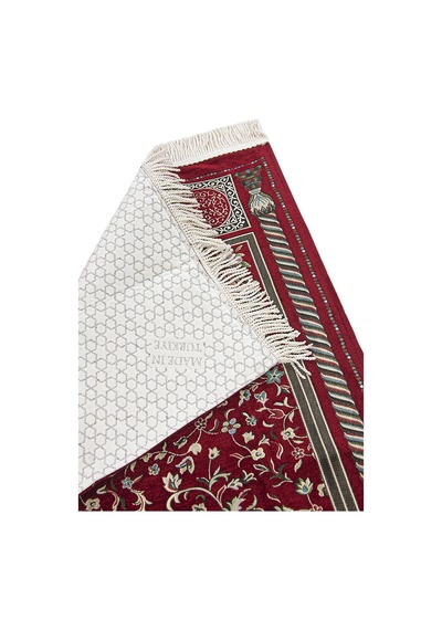 Bordo Çiçekli Ravza Desenli Astarlı Şönil Seccade 001