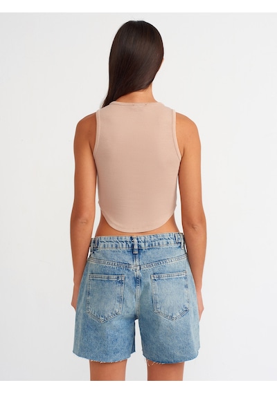 Dilvin Apoletli Denim Şort Tint