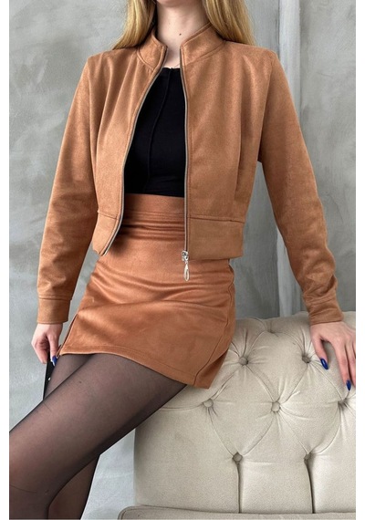 Verymoda Kadın Fermuarlı Bomber Ceket Taba