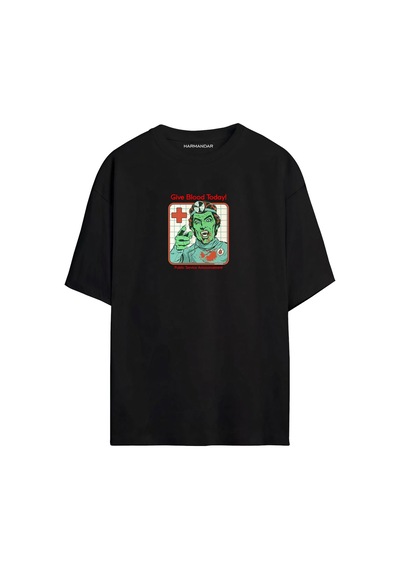 Give Blood Today Vampir Siyah - Beyaz Oversize T-shirt SIYAH Give Blood Today Vampir Siyah - Beyaz Oversize T-shirt SIYAH