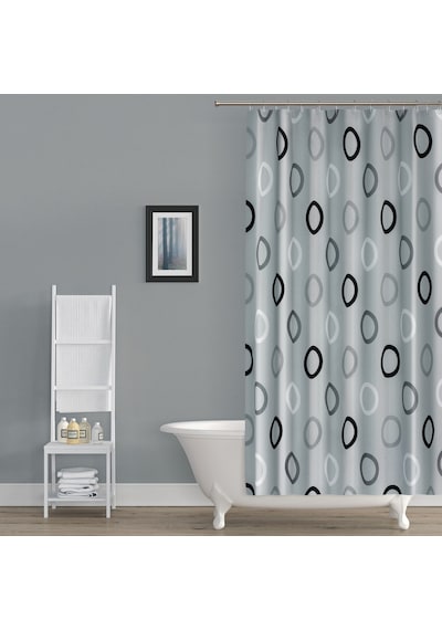 Gri Banyo Perdesi Tek Kanat Geometrik Desen Duş Perdesi Gri