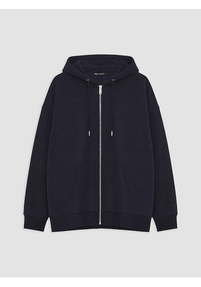 Lcw Modest Lacivert Kapüşonlu Oversize Kadın Kalın Fermuarlı Sweatshirt