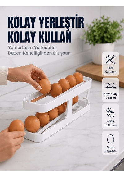 Yumurta Düzenleyici Organizer Buzdolabı İçin Yer Tasarruflu Saklama Rafı Siyah