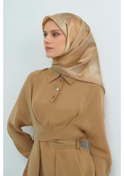 Armine İpek Eşarp 2026 Yaz - 9519-85 Sütlü Kahve Gri Twill