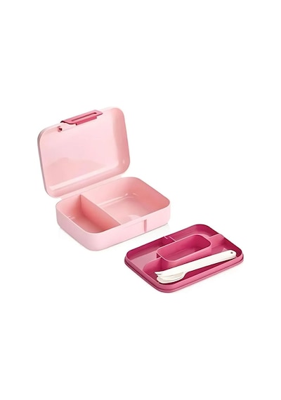 6 Bölmeli Yemek Saklama Kabı Çatal, Kaşık Ve Bıçaklı Beslenme Kutusu, Lunch Box Diyet, Pembe Desenli