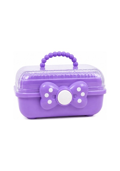Çocuk Takı Ve Toka Organizeri Otomatik Açılır Katlı Düzenleyici Kutu 27x15x15 Cm Pembe Taşınabilir Çok Bölmeli Saklama Çantası-benekli Mor