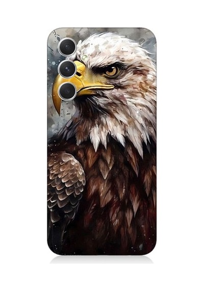 Samsung Galaxy S24 Uyumlu Asil Beyaz Başlı Siyah Kartal Desenli Silikon Kılıf