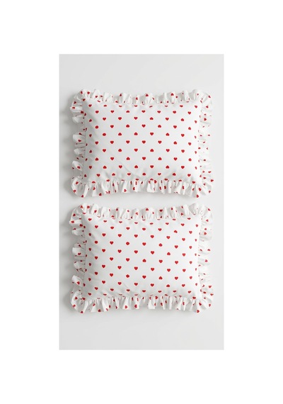 %100 Pamuklu Kalp Desenli Fırfırlı Yastık Kılıfı 2 Adet 50x70 Cm Krem - 863747383 Krem