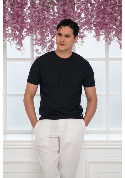 Paul Martin Slimfit Lyocell Kumaş Likralı Küçük Armürlü Bisiklet Yaka T-shirt Siyah