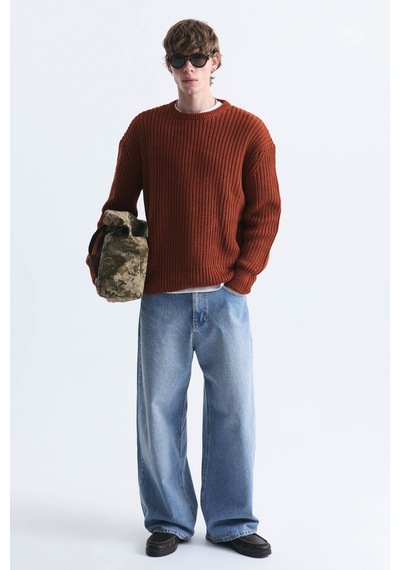 Vamos Oversize Basic Triko Kazak Kiremit