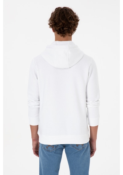 U.S. Polo Assn. Erkek Regular Fit Kapüşonlu Şardonlu Beyaz Basic Sweatshirt 50315582-VR013