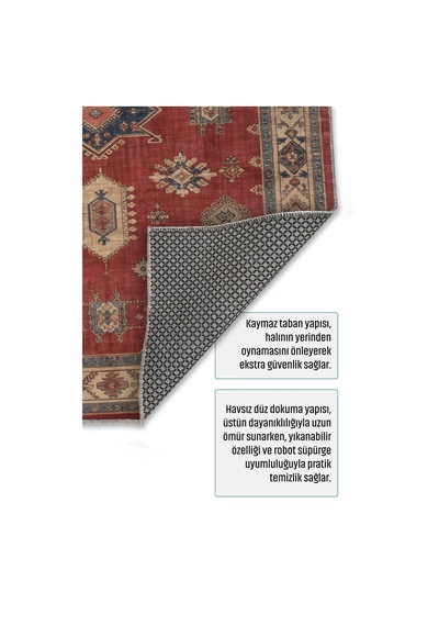 Dekoratif Halı Kaymaz Taban Leke Tutmaz Yıkanabilir Kilim Özel Ölçü Salon Halısı 3025-2