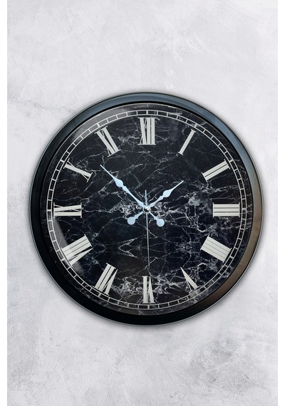 40 Cm Siyah Metal Mermer Desenli Duvar Saati