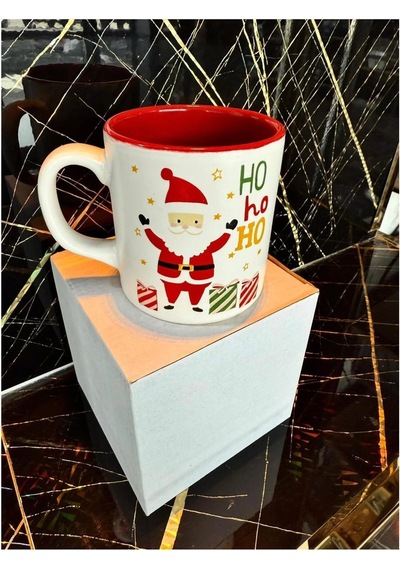 Ceritoğlu Kupa Bardak- Happy Chirstmas- Yılbaşı Konseptli Seramik Kupa Beyaz  - Kırmızı