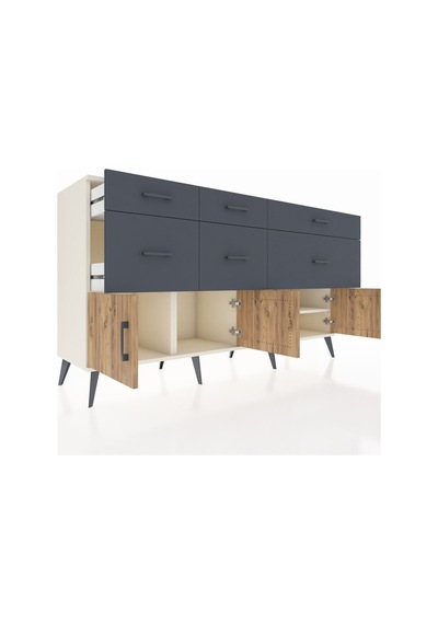 Kronos Konsol Tek Raflı 6 Çekmeceli 4 Kapaklı 176x59x99 Aytaşı-ça Aytaşı-çam/antrasit