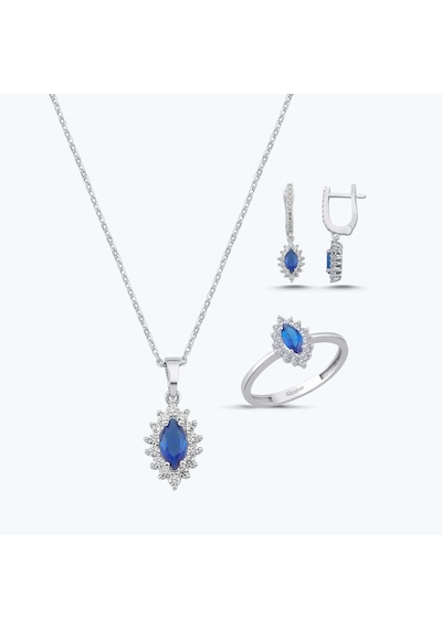 Altınbaş Mavi Taşlı Altın Üçlü Markiz Set Autk0032-b-24627-l-set