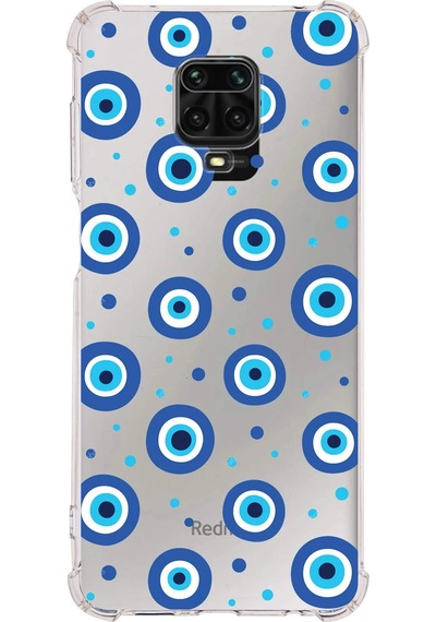 Prinrify Xiaomi Redmi Note 9s Uyumlu Nazar Boncuğu 1 Baskılı Şeffaf Köşe Korumalı Antişok Kılıf
