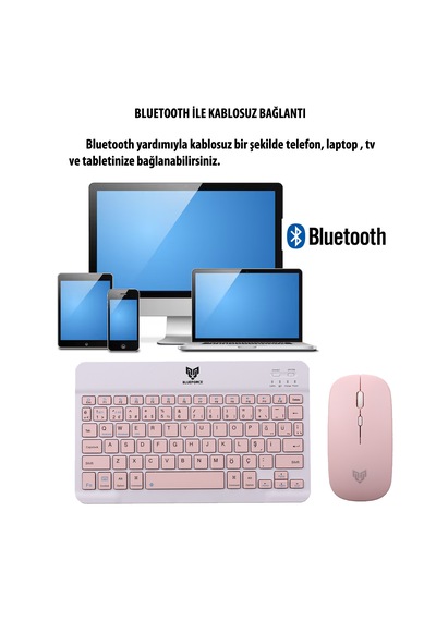Blueforce Km-33 Wireless Bluetooth Kablosuz Klavye Mouse Set Pemb