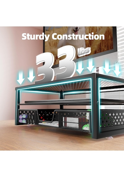 Dizüstü Bilgisayar, Bilgisayar, İmac, Siyah İçin Çekmeceli Metal Monitör Standı Yükseltici Ve Bilgisayar Masası
