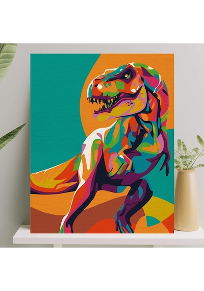 Palmiye Hobi Sanat Sayılarla Boyama Tuval Seti Fırça Boya Dahil Çıtalı 40x50 Cm - Dinozor