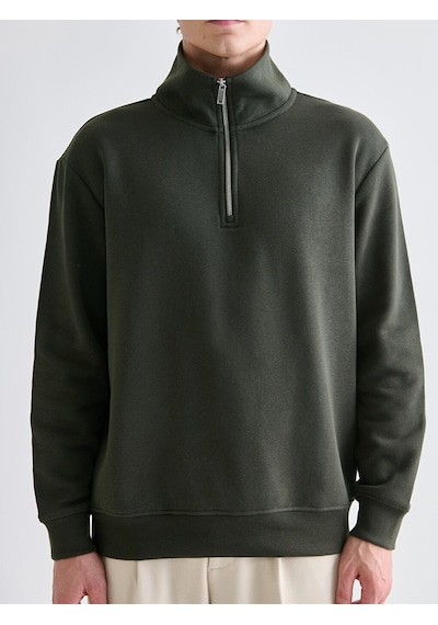 Lcw Vision Haki Fermuarlı Dik Yaka Erkek Kalın Sweatshirt