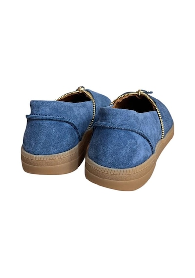 Tufan Shoes Mavi Hakiki Süet Deri Fermuar Detay Comfort Günlük Ayakkabı Mavi