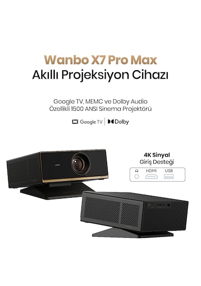 Wanbo X7 Pro Max Google Tv Projeksiyon Cihazı, 1500 Ansı Lümen, Full Hd 1080p, 4k Destekli, Otomatik Odaklama