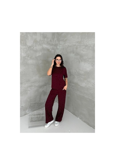 Asur Boutique Asur Butik Kadın Taşlı Bisiklet Yaka Alt Üst Takım Pantolonlu Şık Günlük Kombin Bordo Asur Boutique Asur Butik Kadın Taşlı Bisiklet Yaka Alt Üst Takım Pantolonlu Şık Günlük Kombin Bordo