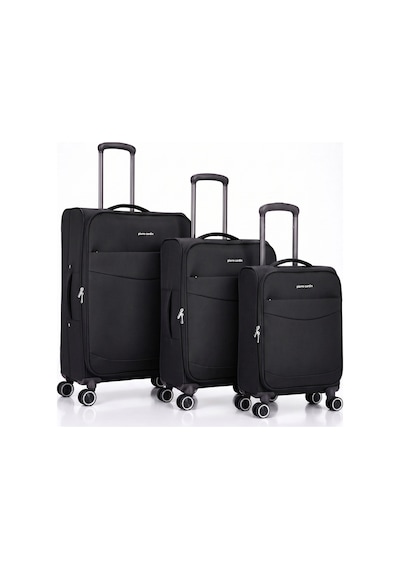 Pierre Cardin 3 Lü Kumaş Valiz Seti Büyük + Orta + Kabin Körüklü Geniş Hacimli, Sessiz Tekerlek Siyah 04pc6005