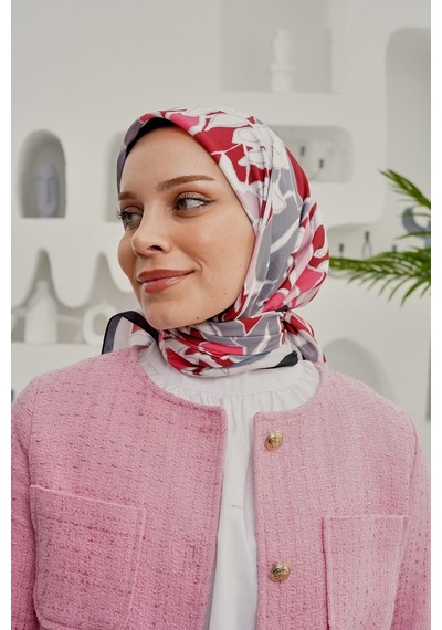 Afvente Yaprak Desen Bordo Soft Pamuk Eşarp