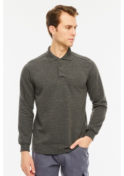 Uniprom Sweatshirt Polo Yaka İçi Polarlı 3 Iplik Pamuklu Normal Kesim Erkek Antrasit