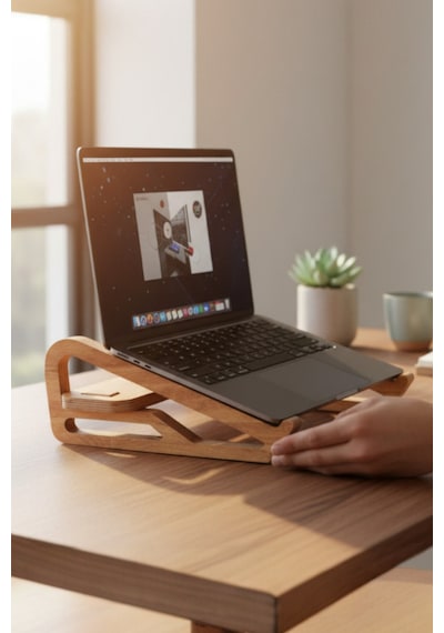 Ahşap Dekoratif Laptop Standı Ergonomik Düzenleyici Organizer