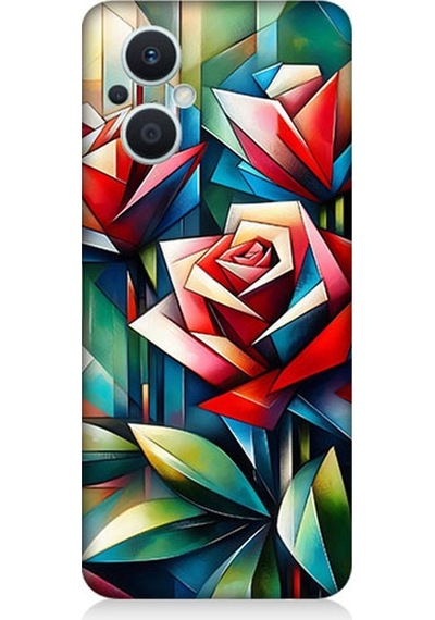 Oppo Reno 7 Lite 5g Uyumlu Soyut Origami Gül Deseni Desenli Silikon Kılıf Çok Renkli