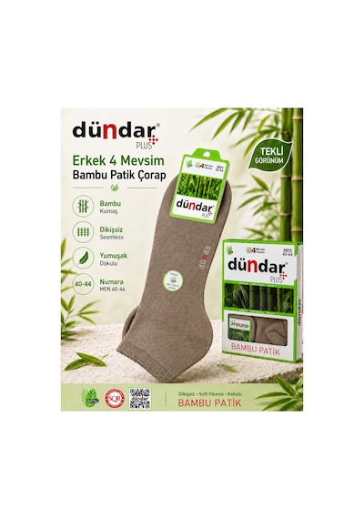 Dündar Çorap 12 Li Erkek Bambu Soket Patik 4 Mevsim Nefes Alan Çorap Vizon