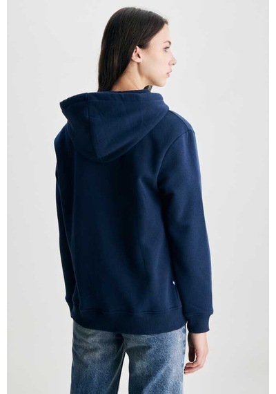 Ucla Joyce Lacivert Kapüşonlu Ve Fermuarlı Aplikeli Standard Fit Kadın Sweatshirt Lacivert