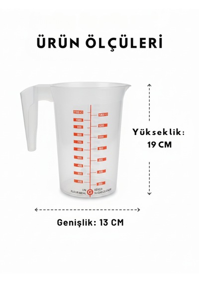 1.75 Litre Dereceli Ölçü Kabı - 4 Farklı Ölçüm Birimli Çok Amaçlı Mutfak Kabı - Şeffaf