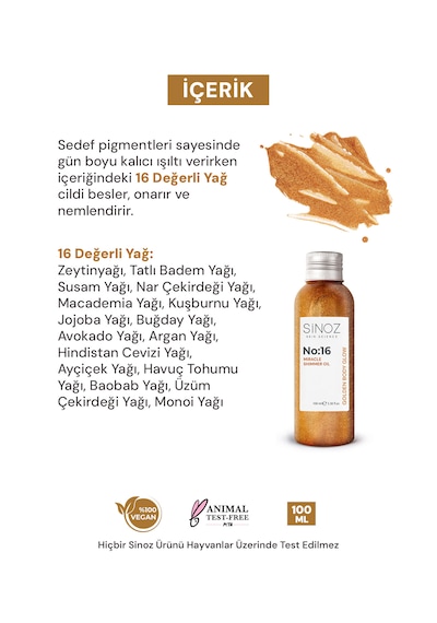 Sinoz No:16 Mucizevi Işıltılı Saç Ve Vücut Bakım Yağı - Parıltılı Nemlendirici Bakım 100 Ml