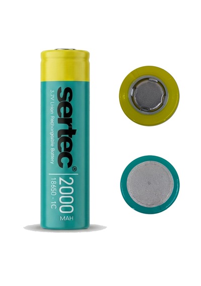 2 Adet-sertec 18650 3.7v 2000 Mah 1c Li-ıon Şarjlı Pil Düz Kafa