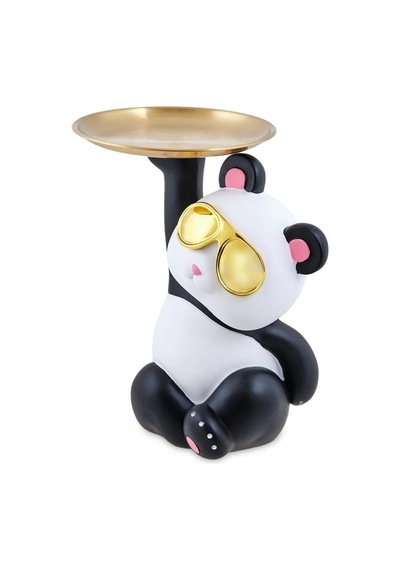 Lüks Gözlüklü Panda Anahtar Tepsisi Biblo Çok Amaçlı Sehpa Dekoru Takı Telefon Organizeri 27 Cm