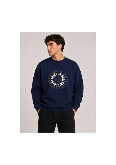 Herkesemoda Everything Baskılı Bisiklet Yaka Şardonlu 2 İplik Sweatshirt Lacivert