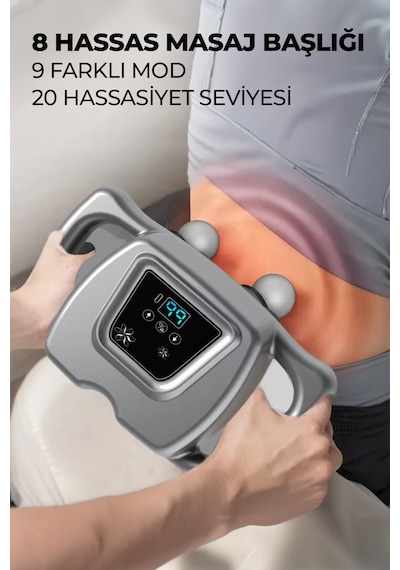Robo 8 Başlıklı Şarjlı Isıtmalı Masaj Aleti siyah