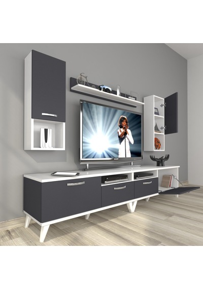 Decoraktiv Eko 5220da Mdf Retro Tv Ünitesi Tv Sehpası Beyaz - Antrasit